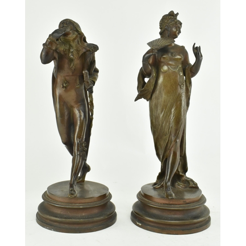 33 - A pair of circa 19th century bronzed spelter figures of courting couple. The lot comprising of a fig... 