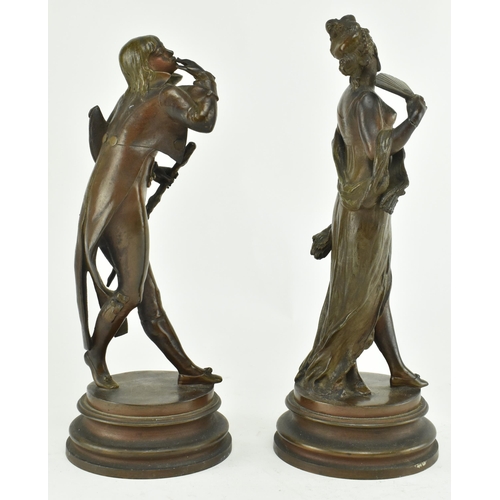 33 - A pair of circa 19th century bronzed spelter figures of courting couple. The lot comprising of a fig... 