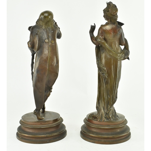 33 - A pair of circa 19th century bronzed spelter figures of courting couple. The lot comprising of a fig... 