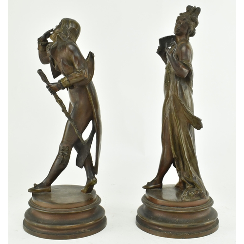 33 - A pair of circa 19th century bronzed spelter figures of courting couple. The lot comprising of a fig... 