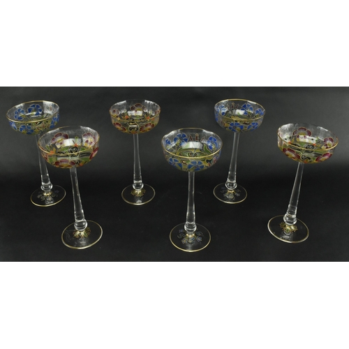 38 - Theresienthal Glass - An harlequin set of six Art Nouveau Bavarian early 20th century c1900 hand pai... 