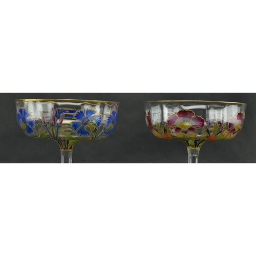 38 - Theresienthal Glass - An harlequin set of six Art Nouveau Bavarian early 20th century c1900 hand pai... 