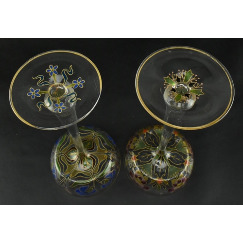 38 - Theresienthal Glass - An harlequin set of six Art Nouveau Bavarian early 20th century c1900 hand pai... 