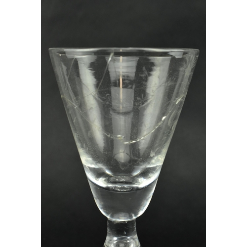 40 - An exceptionally rare mid 18th century circa 1750 Dutch stipple engraved wineglass after Gyrinus and... 