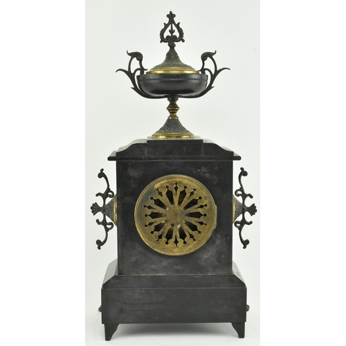 44 - Raison & Thomas - A French 19th century circa 1880s red marble & slate mantle clock garniture. The 8... 