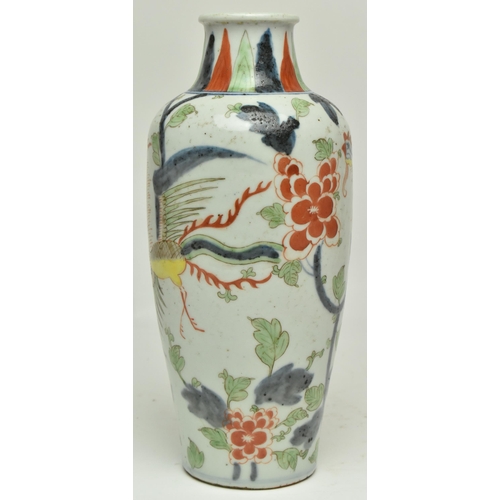 46 - An 18th century Chinese Qing dynasty ceramic wucai phoenix and peony baluster vase. The baluster vas... 