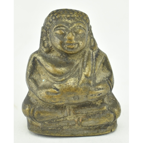 48 - An 18th - 19th century miniature bronze Thai amulet of Sangkajai seated fat bellied / jolly Buddha. ... 