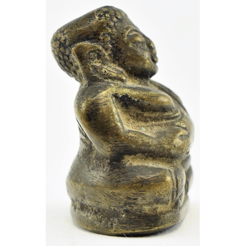 48 - An 18th - 19th century miniature bronze Thai amulet of Sangkajai seated fat bellied / jolly Buddha. ... 