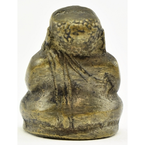 48 - An 18th - 19th century miniature bronze Thai amulet of Sangkajai seated fat bellied / jolly Buddha. ... 