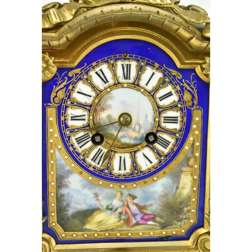 49 - A French 19th century Japy Freres, Paris gilt metal & enamel mantle clock. The clock having a hand p... 