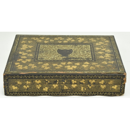 54 - A Chinese Oriental circa 19th century gilt & lacquered game box case. The box of rectangular form wi... 