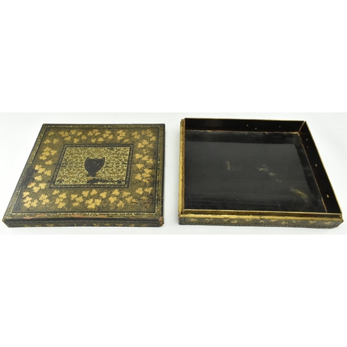 54 - A Chinese Oriental circa 19th century gilt & lacquered game box case. The box of rectangular form wi... 