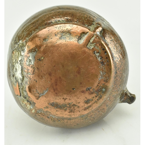 61 - A circa 15th century seamed bronze vessel / jug. The vessel with rounded base, bulbous body & flared... 