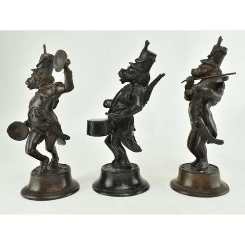 7 - A set of three French 19th century bronze figures of monkeys as soldiers in a band. The set comprisi... 