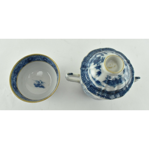 84 - Two pieces of 18th century Qianlong period export ware blue and white gold gilt porcelain. Comprisin... 