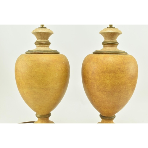 265 - Porta Romana - A pair of painted baluster urn shaped desk table lamps. Each in cream & yellow colour... 