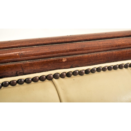 275 - An early Victorian 19th century mahogany framed & white leather three seater sofa. The sofa having a... 