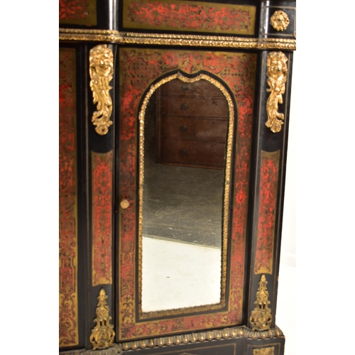 287 - A French 19th century boulle work ebonised & red lacquered credenza. The credenza having a break fro... 