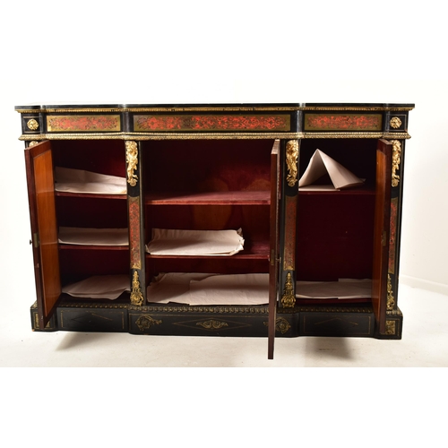 287 - A French 19th century boulle work ebonised & red lacquered credenza. The credenza having a break fro... 