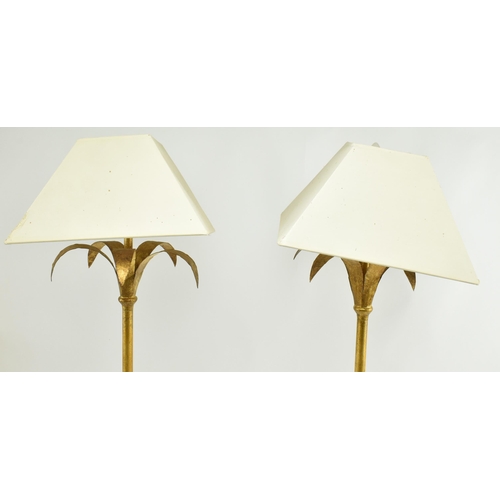 298 - Porta Romana - A pair of toleware style gilded metal palm shaped desk table lamps. Each lamp having ... 