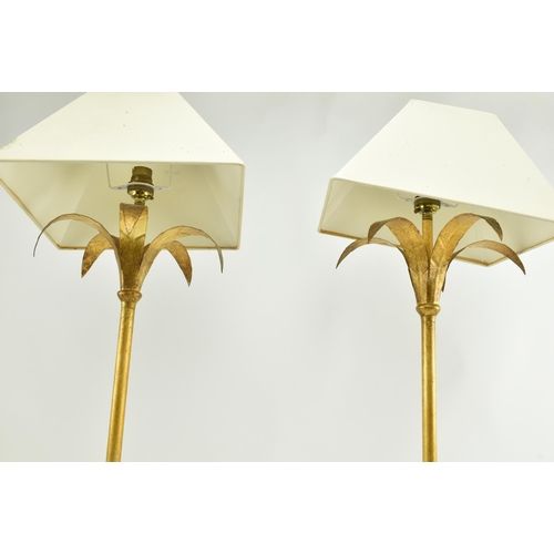 298 - Porta Romana - A pair of toleware style gilded metal palm shaped desk table lamps. Each lamp having ... 