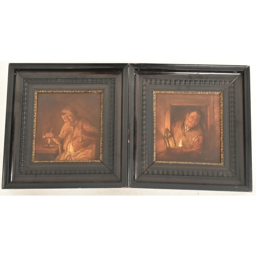 301 - A pair of late 19th century oil on board portrait paintings after the Flemish Dutch Masters. The lot... 