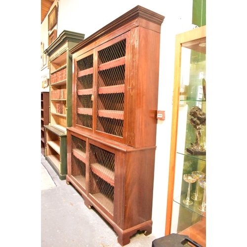 317 - A  George III early 19th century mahogany & brass inlaid library bookcase cabinet. The bookcase havi... 