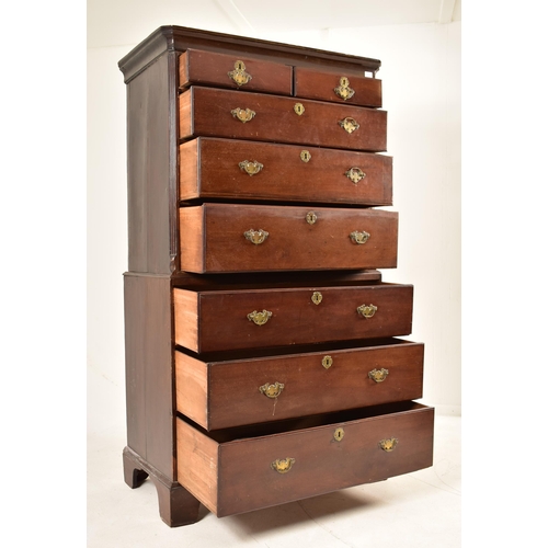 327 - A George III early 19th century mahogany tallboy chest on chest of drawers. The chest having a pedim... 