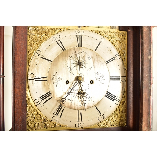 336 - A 19th century oak and mahogany crossbanded brass faced North Country 8-day moonphase action longcas... 