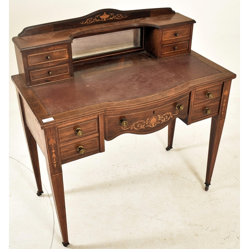 346 - An Edwardian rosewood inlaid Bonheur De Jour ladies writing desk. The desk having a shaped gallery b... 