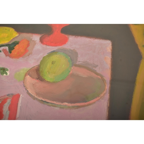 351 - Alberto Morrocco R.S.A., R.S.W. (Scottish, 1917-1998) 
 Still life with Striped Cloth
 Signed and da... 