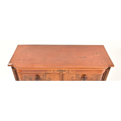 358 - A George III 19th century flame mahogany North Country chest of drawers. The chest having a stencil ... 