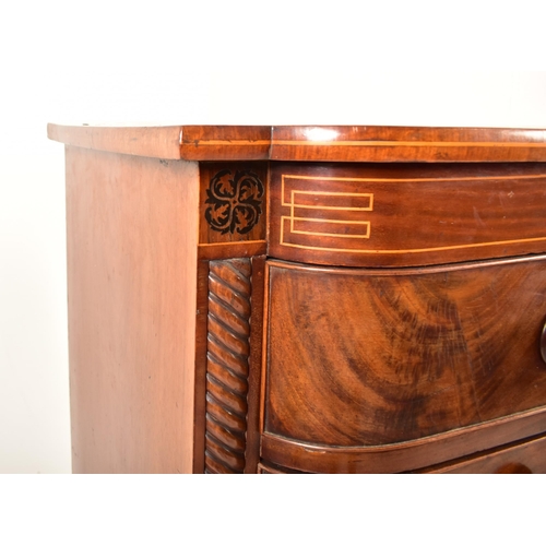 358 - A George III 19th century flame mahogany North Country chest of drawers. The chest having a stencil ... 