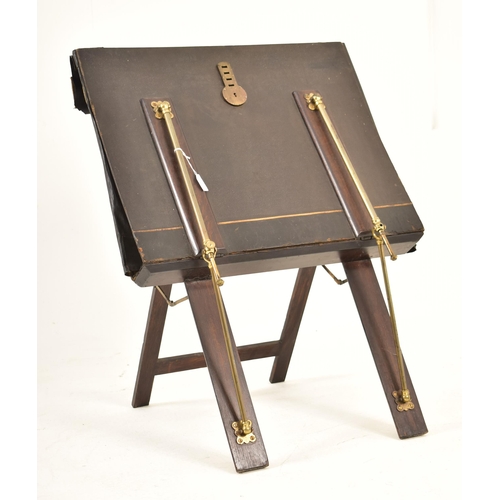 399 - A late 19th century mahogany wood and leather portfolio / easel on integral folding stand with gilt ... 