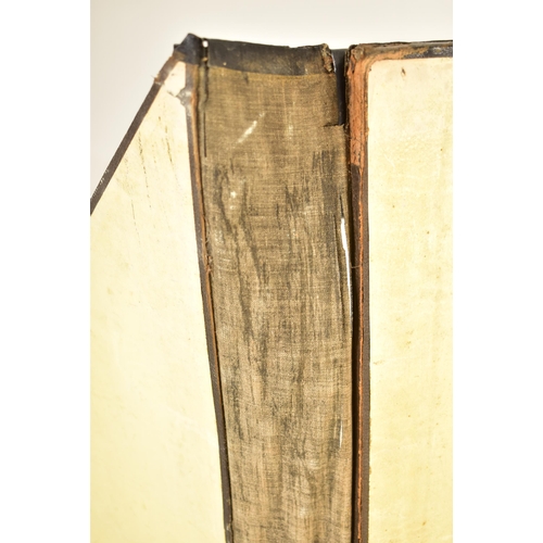 399 - A late 19th century mahogany wood and leather portfolio / easel on integral folding stand with gilt ... 