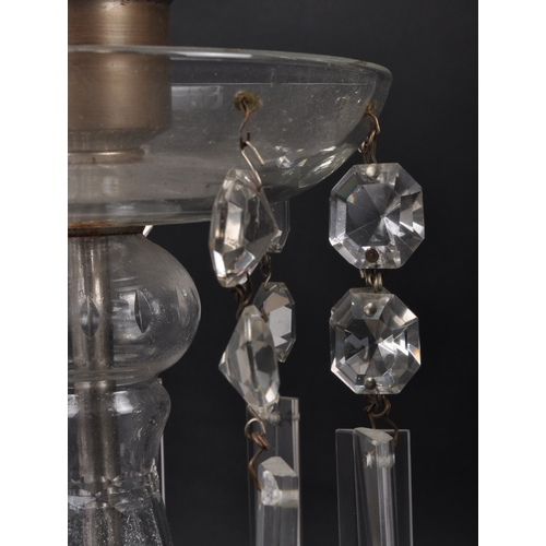 350 - A matching pair of Edwardian cut glass table lamp lights having clear glass fluted shades with etche... 