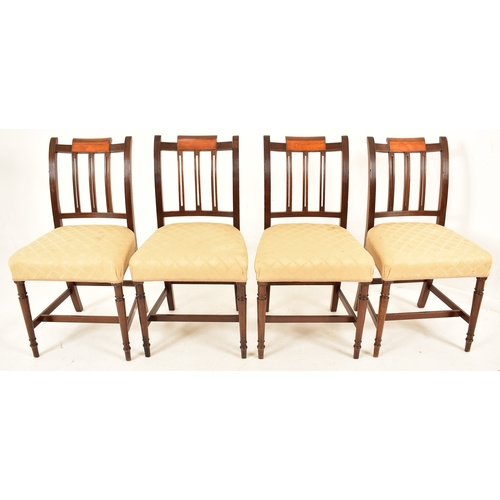 425 - A set of twelve George III early 19th century mahogany dining chairs. Each chair having an inlaid ba... 