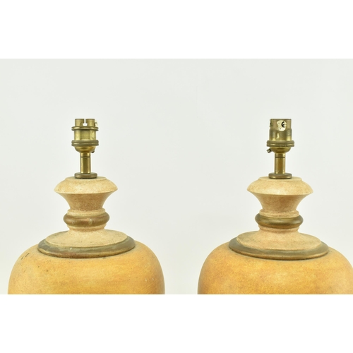 265 - Porta Romana - A pair of painted baluster urn shaped desk table lamps. Each in cream & yellow colour... 