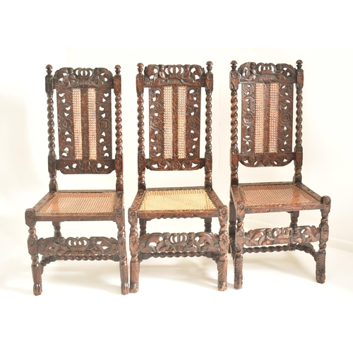 274 - A harlequin set of six Charles II 17th century carved walnut & rattan dining chairs. The chairs havi... 