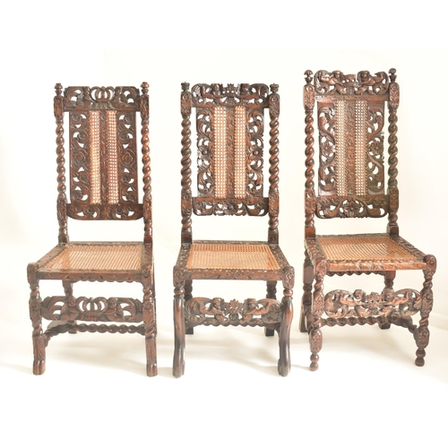 274 - A harlequin set of six Charles II 17th century carved walnut & rattan dining chairs. The chairs havi... 