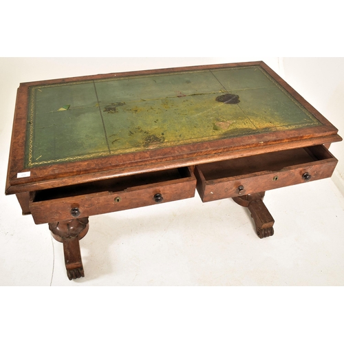 276 - A William IV 19th century pollard oak veneered writing table desk. The table having a central green ... 