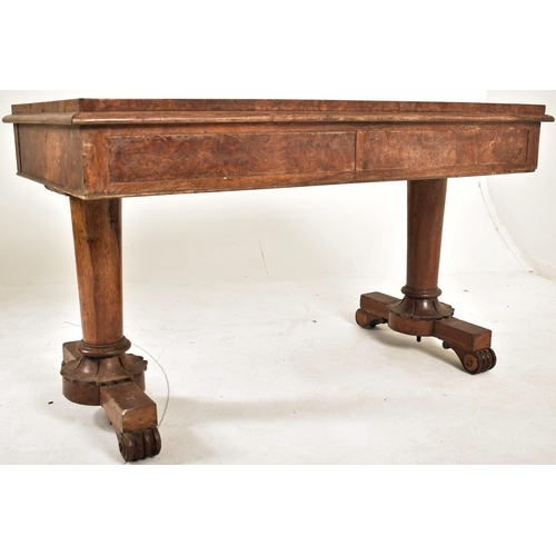 276 - A William IV 19th century pollard oak veneered writing table desk. The table having a central green ... 