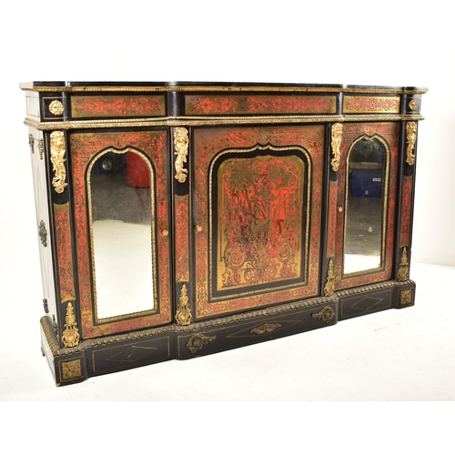 287 - A French 19th century boulle work ebonised & red lacquered credenza. The credenza having a break fro... 