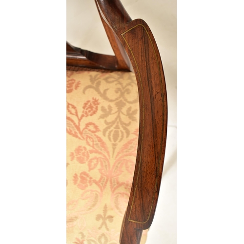 293 - A 19th century rosewood & brass inlaid armchair desk office chair. The armchair having a shaped back... 