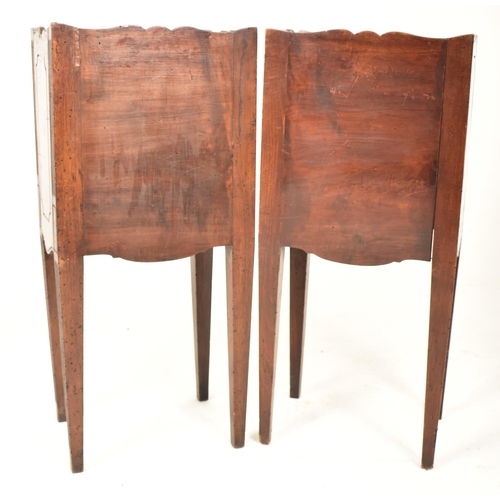 297 - A pair of 19th century  continental French carved walnut bedside pot cupboards. Each bedside cabinet... 