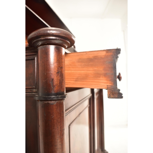 308 - A Victorian mid 19th century waterfall flame mahogany chiffonier cabinet. The chiffonier having a ta... 