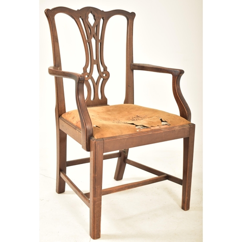 506 - A 19th century George III mahogany extending D-end table with and four chairs. The table having two ... 