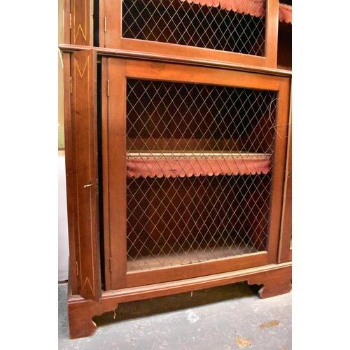 317 - A  George III early 19th century mahogany & brass inlaid library bookcase cabinet. The bookcase havi... 