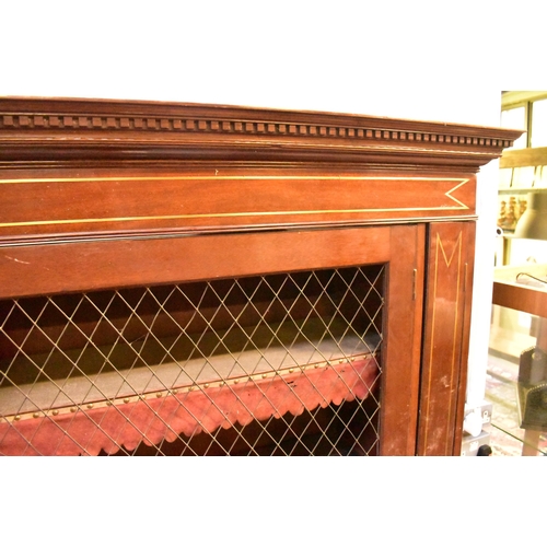 317 - A  George III early 19th century mahogany & brass inlaid library bookcase cabinet. The bookcase havi... 