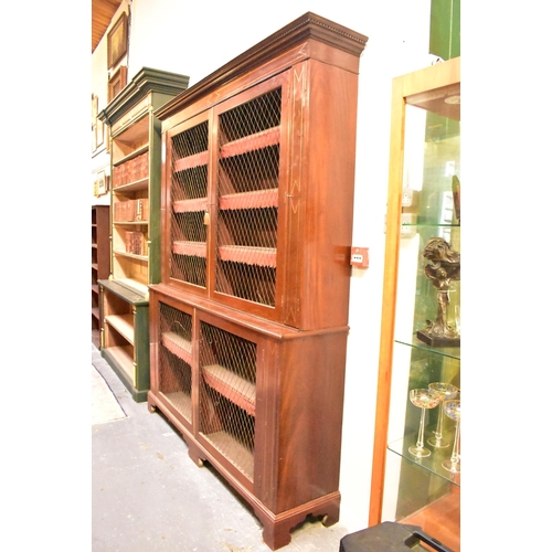 317 - A  George III early 19th century mahogany & brass inlaid library bookcase cabinet. The bookcase havi... 